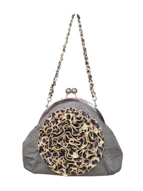 Bottari USA 3-D Rosette Kiss Lock Taupe Faux Leather Shoulder Bag